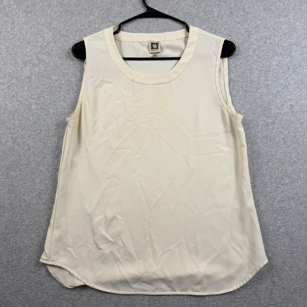 Anne Klein Sleeveless Top Womens Small Ivory Cream Shell Blouse Solid Casual